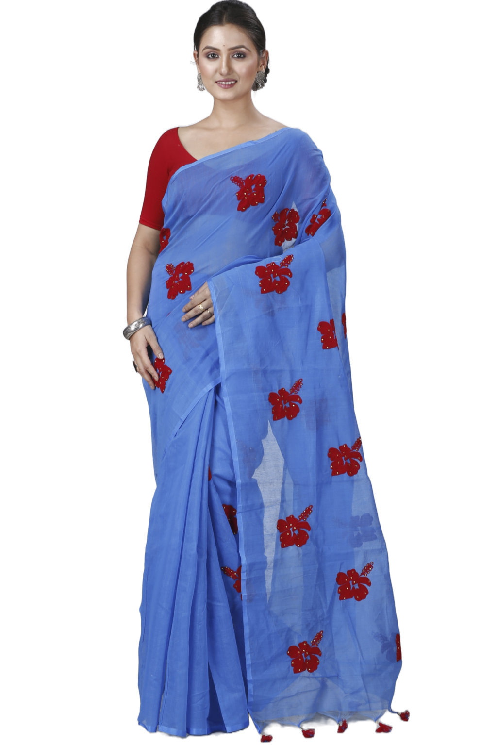 Sky Blue Blended Cotton Joba Hand Loom Saree (1273)
